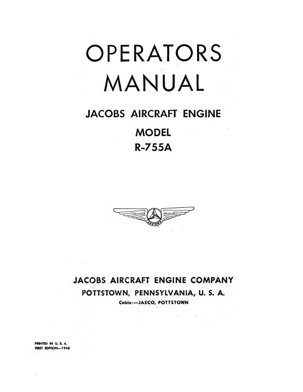 Jacobs R-755A 1948 Operator's Manual (JCR755A-OPS-C) β Essco Aircraft