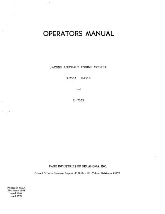 Jacobs R755A, B & S Series Operator's Manual (JCR755SER-OPS-C)