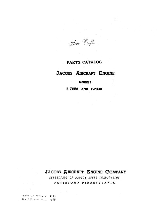 Jacobs R755A, B Series Parts Catalog (JCR755SER-P) β Essco Aircraft