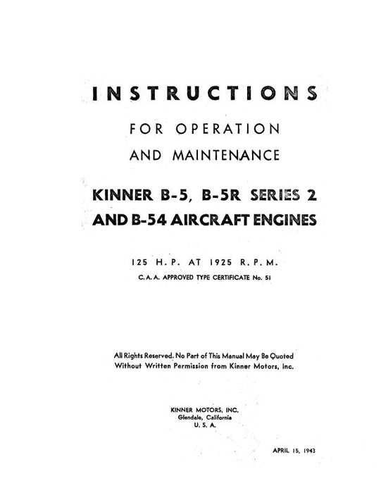 Kinner B-5, B-5R, B-54 1943 Maintenance & Operation (KNB5,5R,B54M)