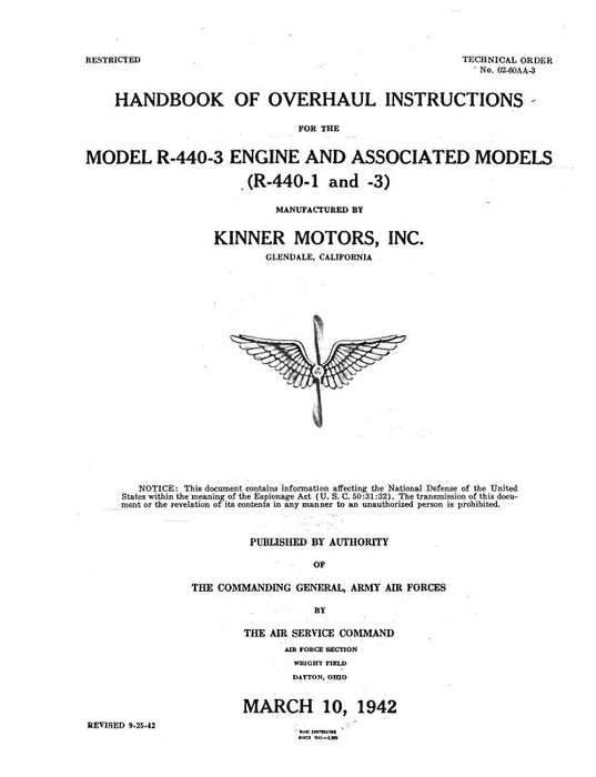 Kinner R-440-1, -3 1942 Overhaul Instructions (02-60AA-3)