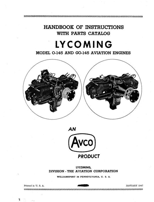 Lycoming O-145, GO-145 Instructions With Parts (LYO145,GO145-IN)