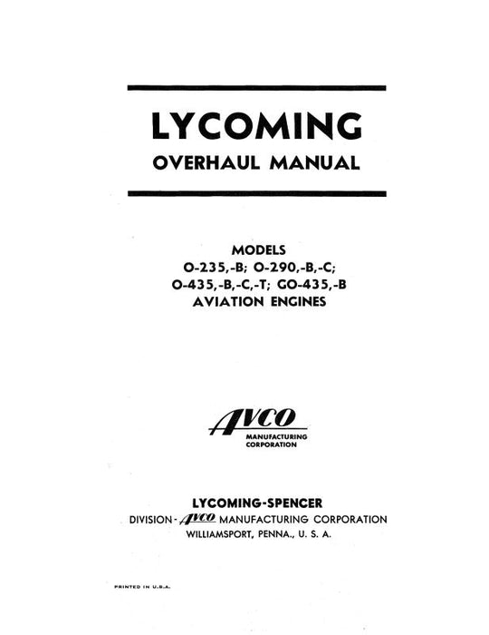 Lycoming O-235,B,O-290,B,C,O-435,B,C,T Overhaul (60295)