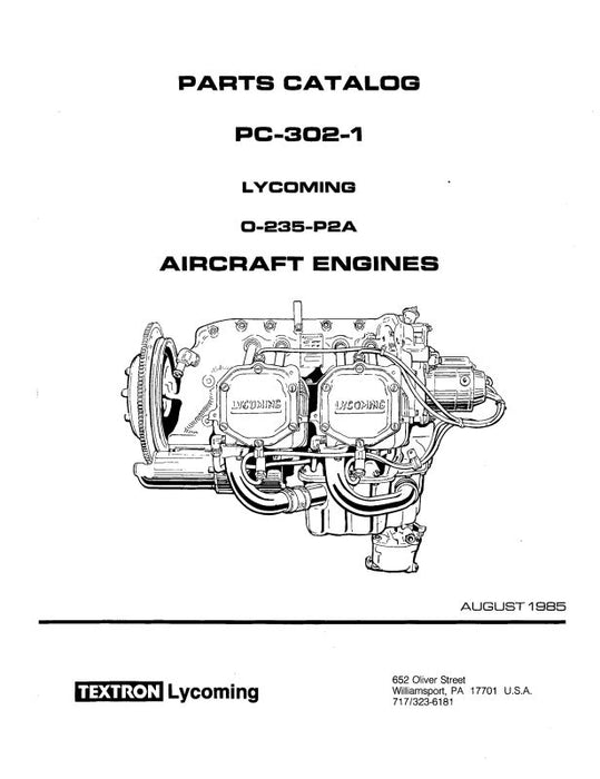 Lycoming O-235-P2A 1985 Parts Catalog PC-302-1 (PC-302-1)