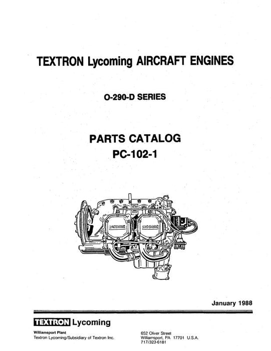 Lycoming O-290-D Series 1988 Parts Catalog PC-102-1 (PC-102-1)