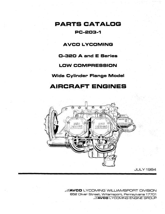 Lycoming O-320-A&E Series, 1984 Parts Catalog PC-203-1 (PC-203-1)