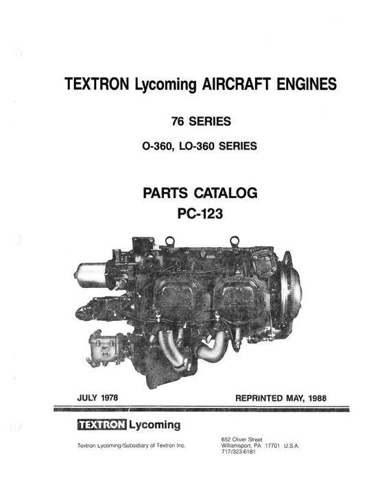 Lycoming O-360, LO-360 76 Series Parts Catalog PC-123 (PC-123)