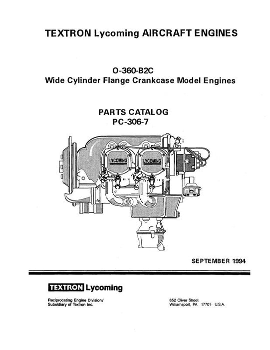 Lycoming O-360-B2C 1994 Parts Catalog PC-306-7 (PC-306-7)