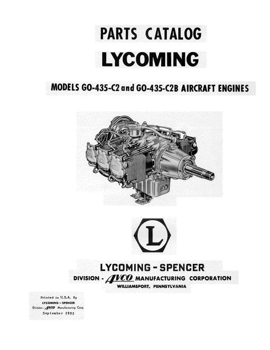 Lycoming GO-435-C2 and GO-435-C2B 1953 Parts Catalog (LYGO435-53-P-C)
