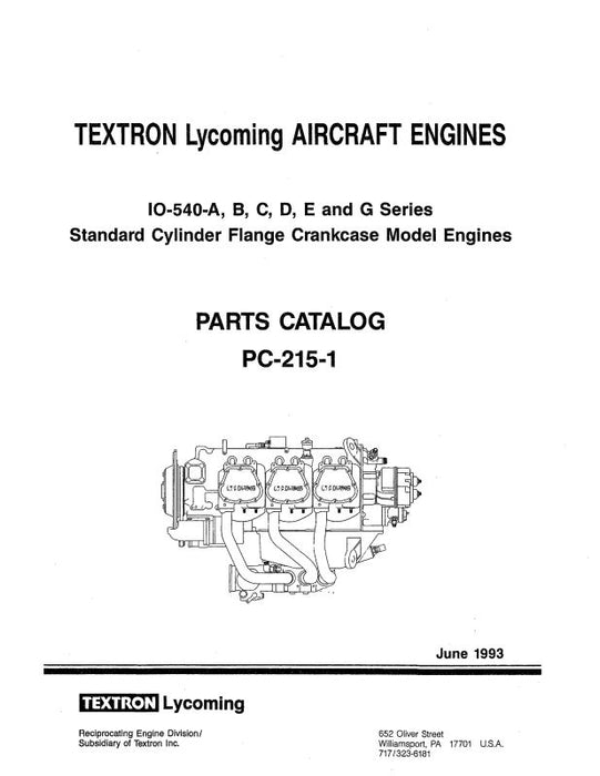 Lycoming IO-540A,B,C,D,E,G Parts Catalog PC-215-1 (PC-215-1)