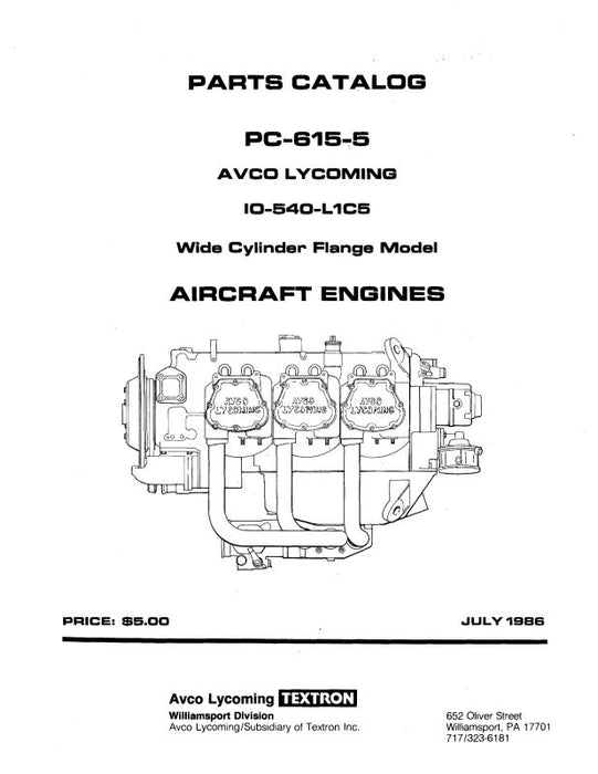 Lycoming IO-540-L1C5 1986 Wide Cylinder Parts Catalog 615-5 (615-5)