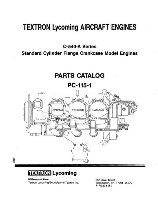 Lycoming O-540-A Series Parts Catalog PC-115-1 (PC-115-1)