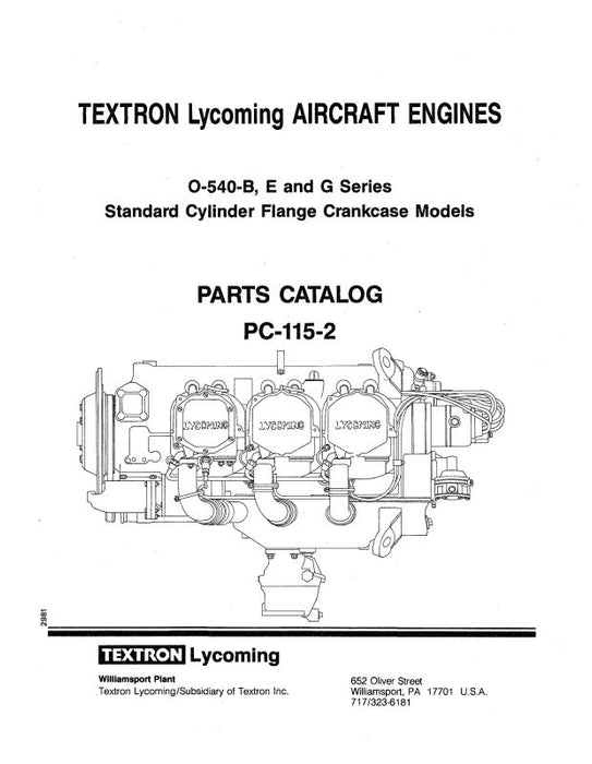 Lycoming O-540-B, E & G Series Parts Catalog PC-115-2 (PC-115-2)