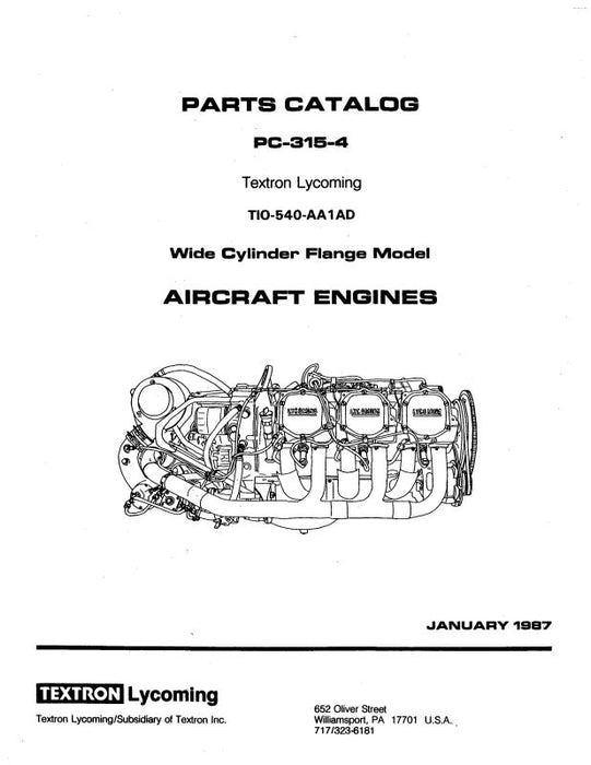 Lycoming TIO-540-AA1AD 1987 Parts Catalog PC-315-4 (PC-315-4)