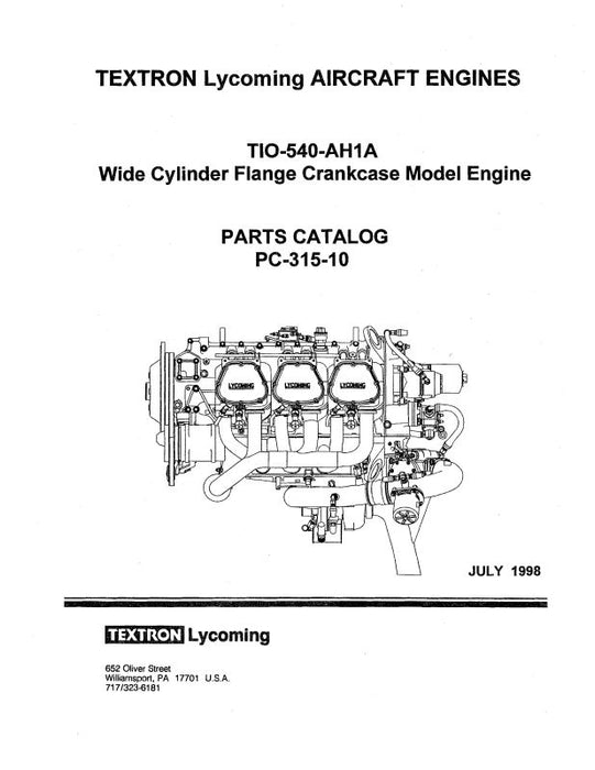 Lycoming TIO-540-AH1A 1998 Parts Catalog PC-315-10 (PC-315-10)