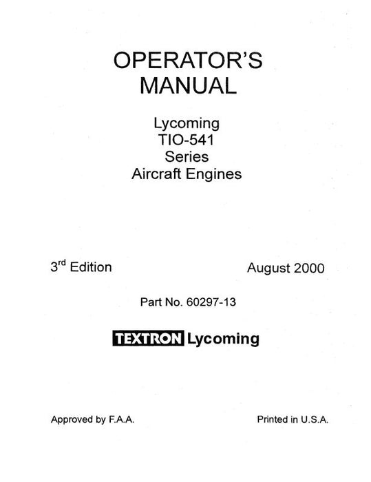 Lycoming TIO-541 Series Operator's Manual (60297-13)
