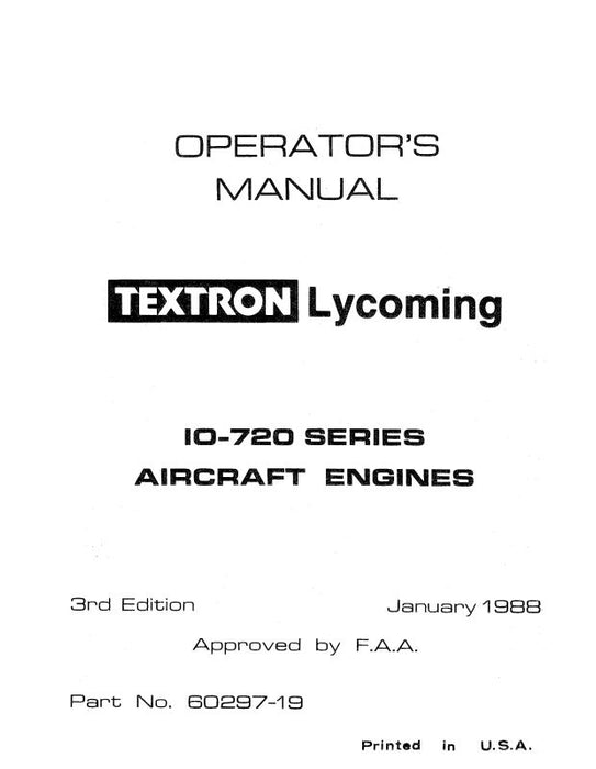 Lycoming IO-720 Series, 1988 Operator's Manual (60297-19)