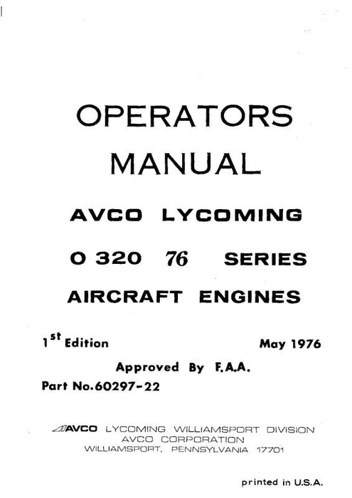 Lycoming O-320 76 Series 1976 Operator's Manual (60297-22)