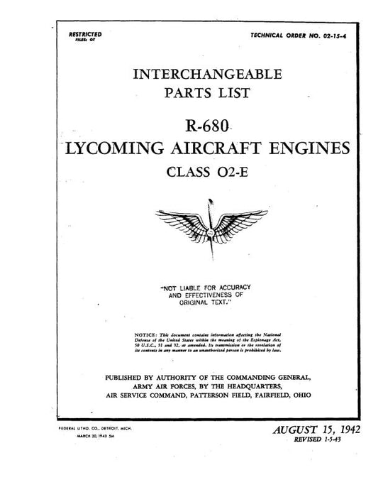 Lycoming R-680 Engine Class O2-E Parts Catalog (2/15/2004)