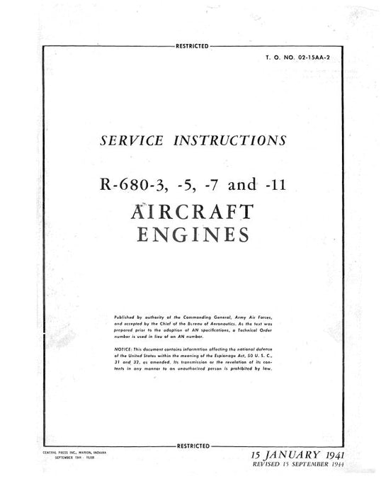 Lycoming R-680-3,-5,-7,&-11 Maintenance Manual (02-15AA-2)