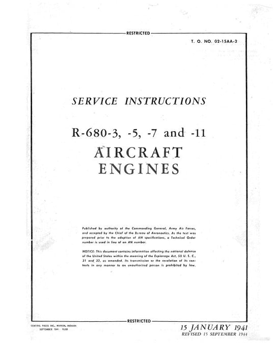 Lycoming R-680-3,-5,-7,&-11 Maintenance Manual (02-15AA-2)