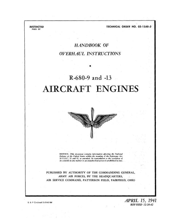 Lycoming R-680-9,-13 1941 Overhaul Instructions (02-15AB-3)