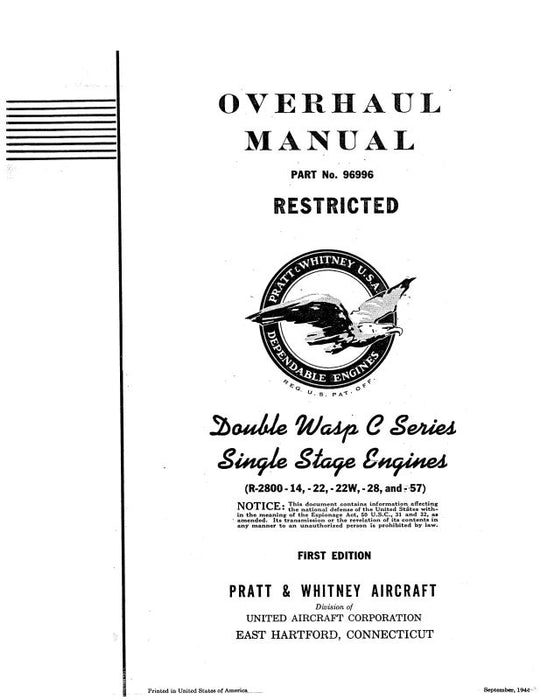 Pratt & Whitney Aircraft Double Wasp R-2800-Series Overhaul Manual (96996)