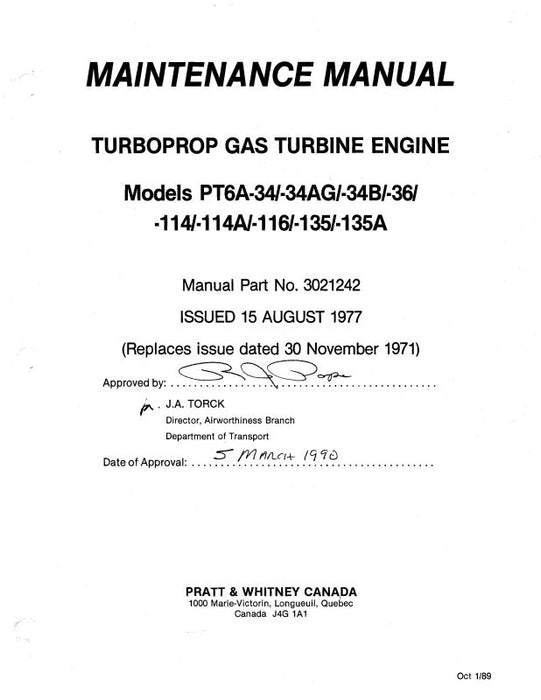 Pratt & Whitney Aircraft PT6A Series Models Maintenance Manual (3021242)