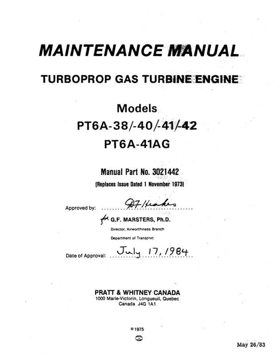 Pratt & Whitney Aircraft PT6A-38--40--41--42--41AG Maintenance Manual (3021442)