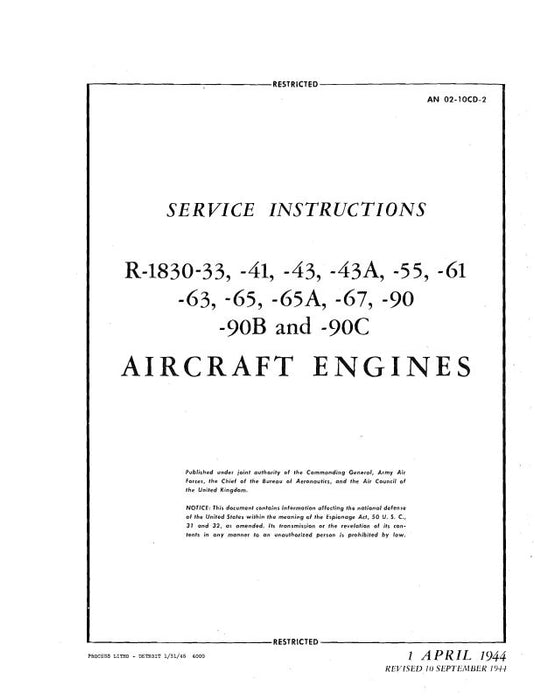 Pratt & Whitney Aircraft R-1830 Series Service Instructions (02-10CD-2)