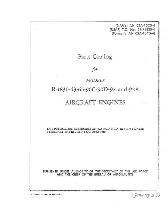 Pratt & Whitney Aircraft R-1830-43,-65,-90C,D&-92,A Parts Catalog (02A-10CD-4)