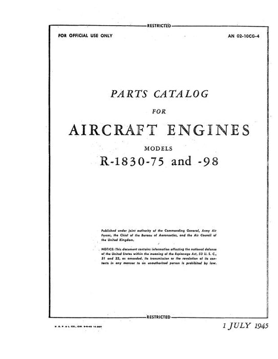 Pratt & Whitney Aircraft R-1830-75 & R-1830-98 Parts Catalog (02-10CG-4)