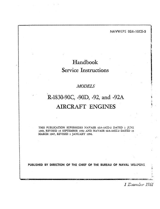 Pratt & Whitney Aircraft R-1830-90C,-90D,-92&-92A Service Instructions (02A-10CD-2)