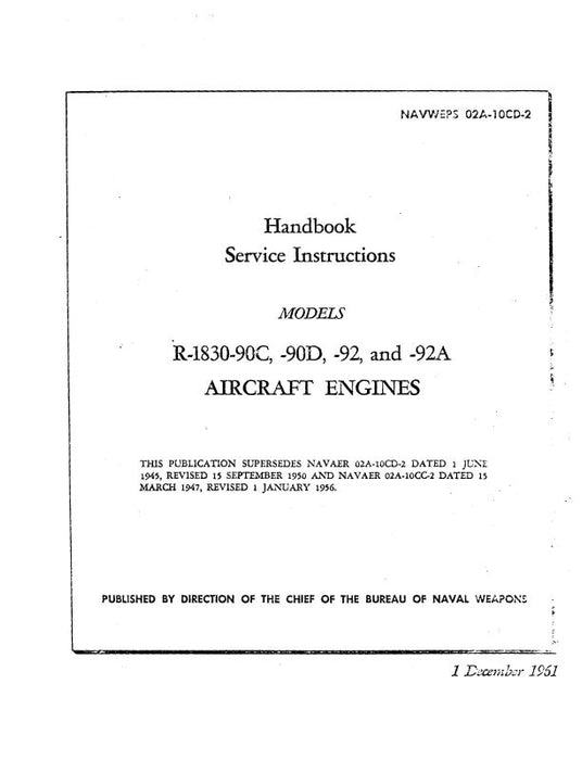 Pratt & Whitney Aircraft R-1830-90C,-90D,-92&-92A Service Instructions (02A-10CD-2)