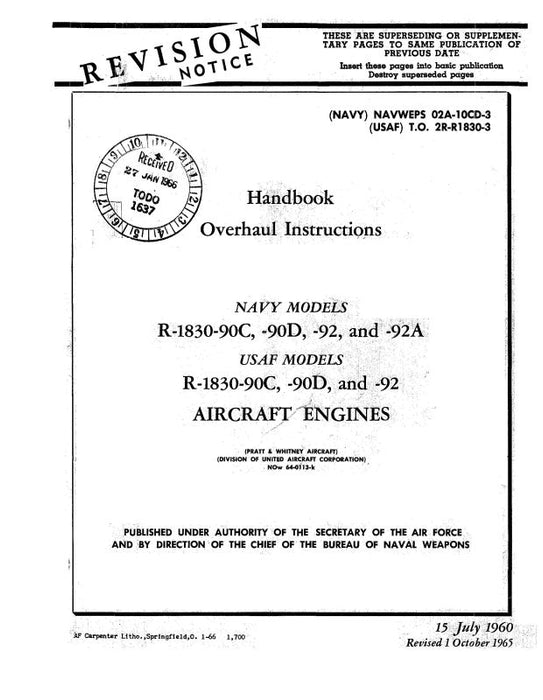 Pratt & Whitney Aircraft R-1830SER Navy & USAF Models Overhaul Instructions (02A-10CD-3)