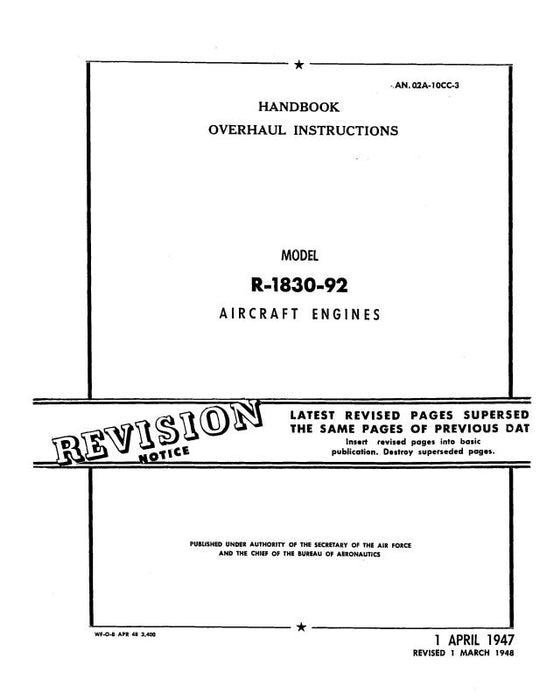 Pratt & Whitney Aircraft R-1830-92 Engine Overhaul Instructions (02A-10CC-3)