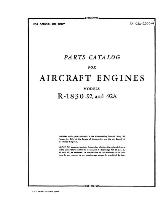 Pratt & Whitney Aircraft R-1830-92 & -92A Series 1959 Parts Catalog (02A-10CC-4)