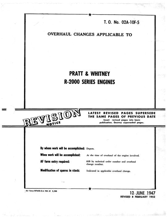 Pratt & Whitney Aircraft R-2000 Series Overhaul Changes (02A-10F-5)