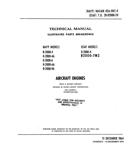 Pratt & Whitney Aircraft R-2000 Series Navy & USAF Parts Catalog (02A-10FC-4)