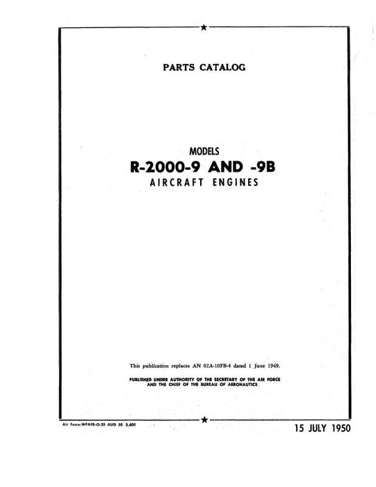 Pratt & Whitney Aircraft R-2000-9 & -9B Series 1950 Parts Catalog (02-10FB-4)