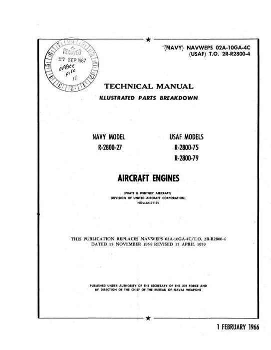 Pratt & Whitney Aircraft R-2800 Navy & USAF Series Parts Catalog (02A-10GA-4C)