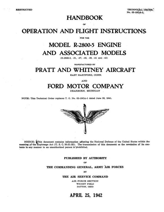 Pratt & Whitney Aircraft R-2800-5 Series 1941 Operation and Flight Instructions (02-10GA-1)