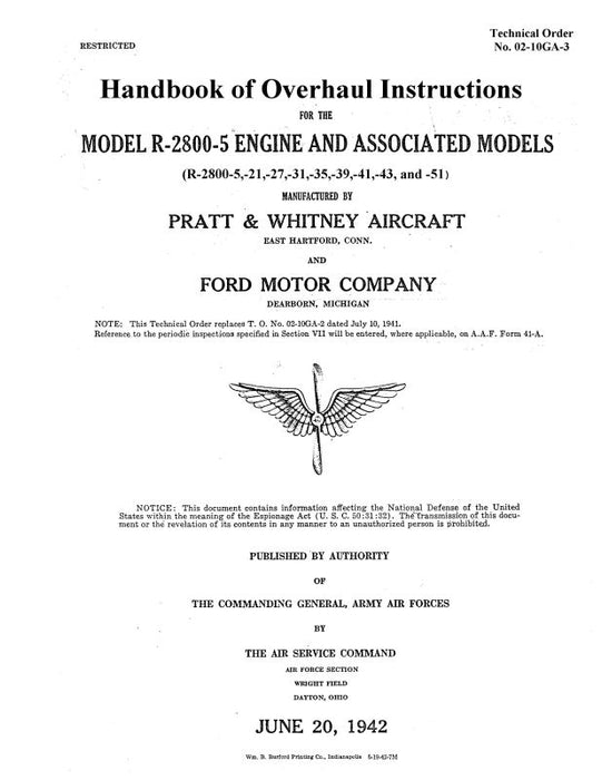 Pratt & Whitney Aircraft R-2800 Series 1942 Overhaul Instructions (02-10GA-3)