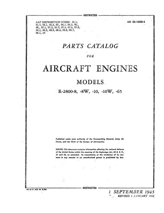 Pratt & Whitney Aircraft R28008,8W,10,10W&65 Parts Catalog (021