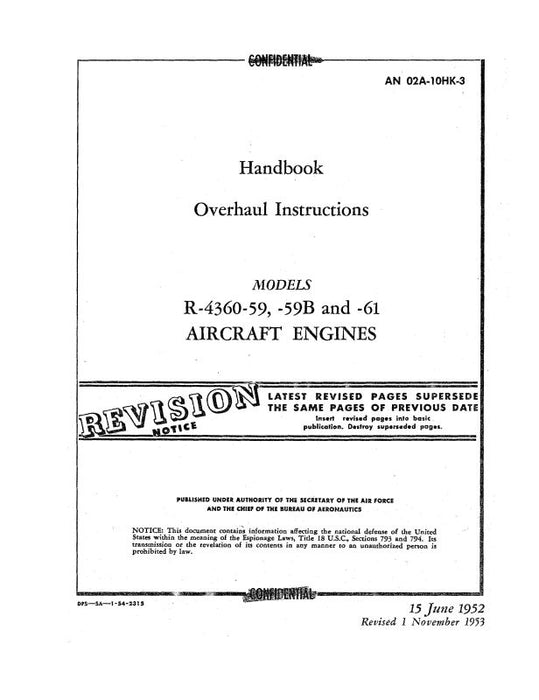 Pratt & Whitney Aircraft R-4360-59,-59B,-61 Overhaul Instructions (02A-10HK-3)