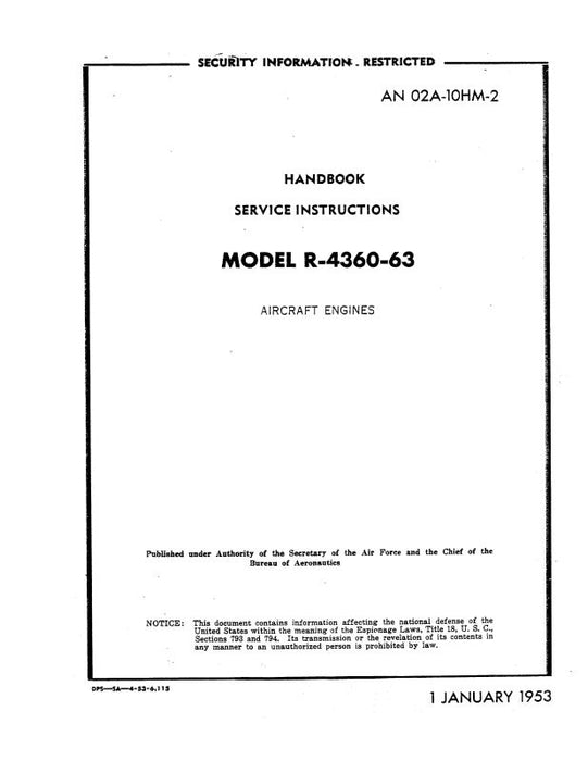 Pratt & Whitney Aircraft R-4360-63 Series 1953 Maintenance Manual (02A-10HM-2)