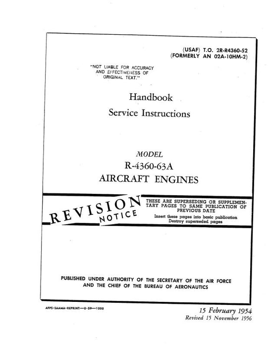 Pratt & Whitney Aircraft R-4360-63A 1954 Maintenance Manual (2R-R4360-52)