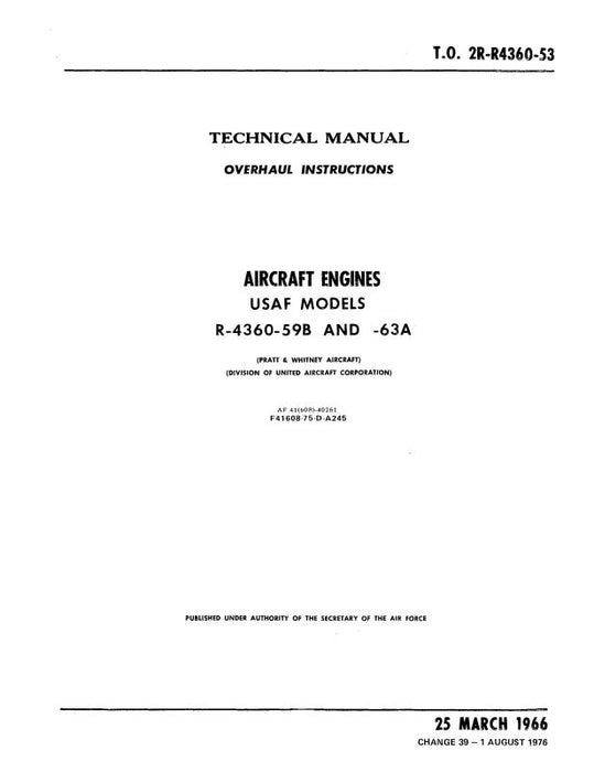 Pratt & Whitney Aircraft R-4360-59B,63A USAF Model 1966 Overhaul Instructions (2R-R4360-53)