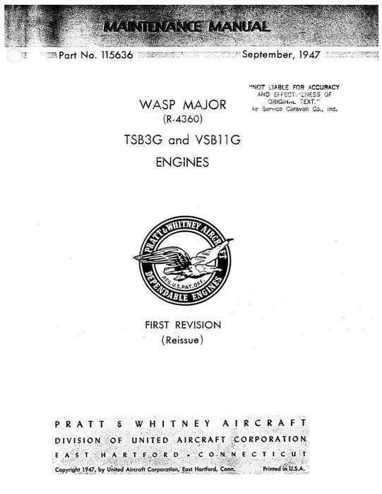 Pratt & Whitney Aircraft Wasp Major R-4360 Series Maintenance Manual (115636)