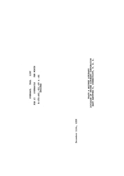 Pratt & Whitney Aircraft R985-AN-1,-B3,-B4&-B5 Engines Overhaul Tool List (PWR985AN1-52OHC)